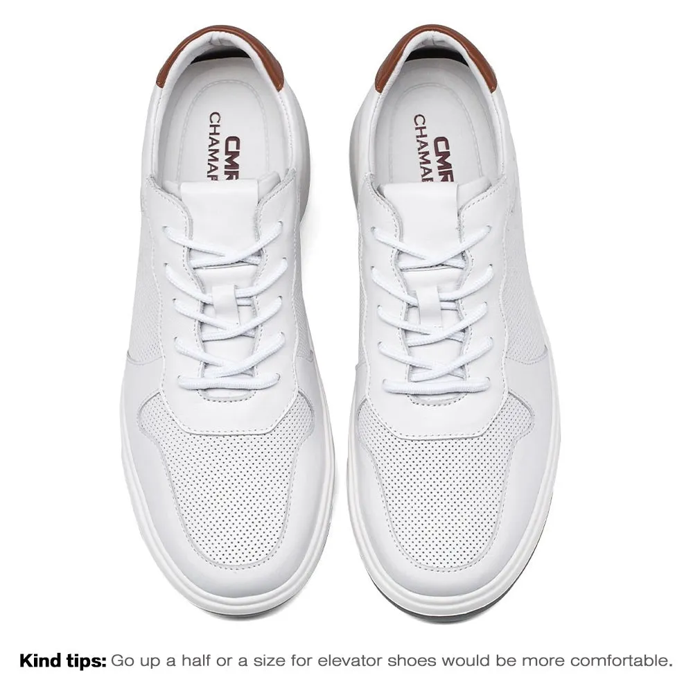 6 CM / 2.36 Inche CMR CHAMARIPA Men's Hidden Heel Trainers Elevator Sneaker Shoes White Leather Sneakers