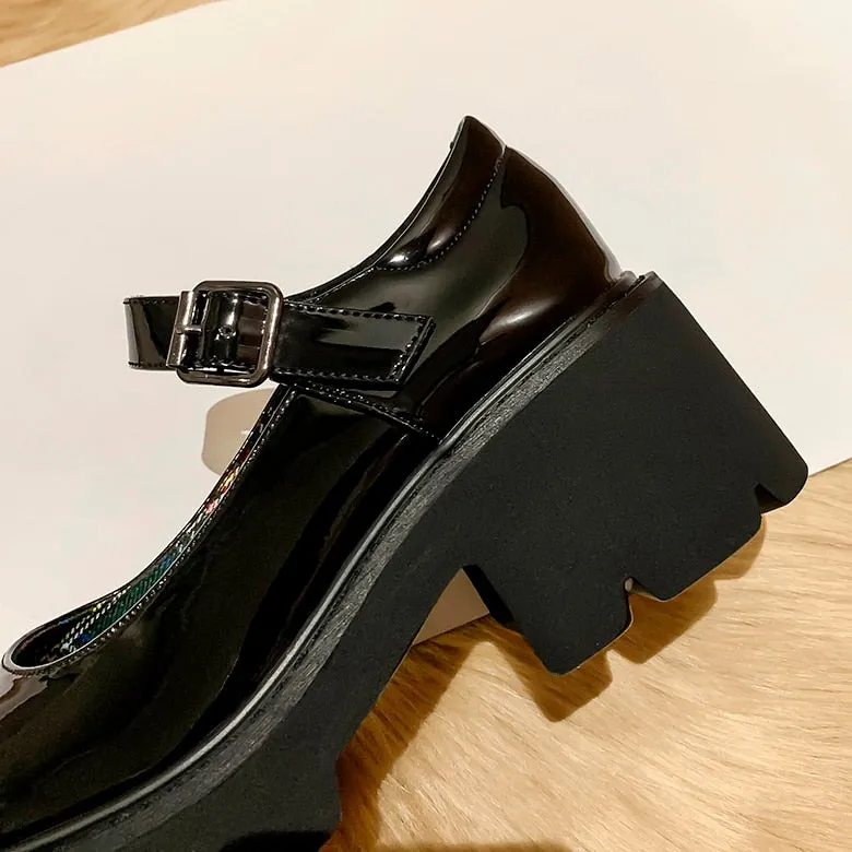 Advbridge Mary Janes Shoes Women Spring High Heels Party Designer Platform Shoes for Women's Loafers Patent Leather Black Sexy Shoe