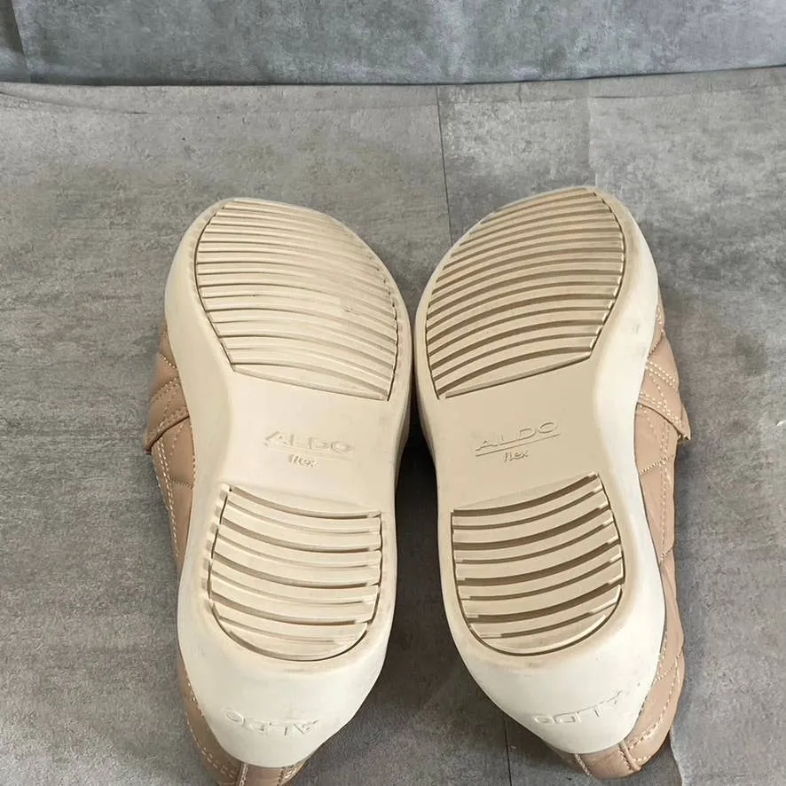 ALDO Women's Nude Quilten Leather Square-Toe Slip-On Sneakers SZ 8.5