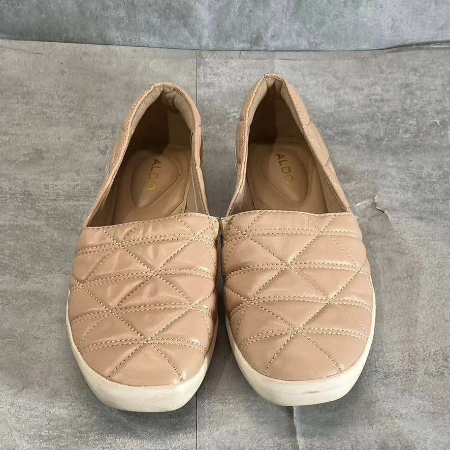ALDO Women's Nude Quilten Leather Square-Toe Slip-On Sneakers SZ 8.5