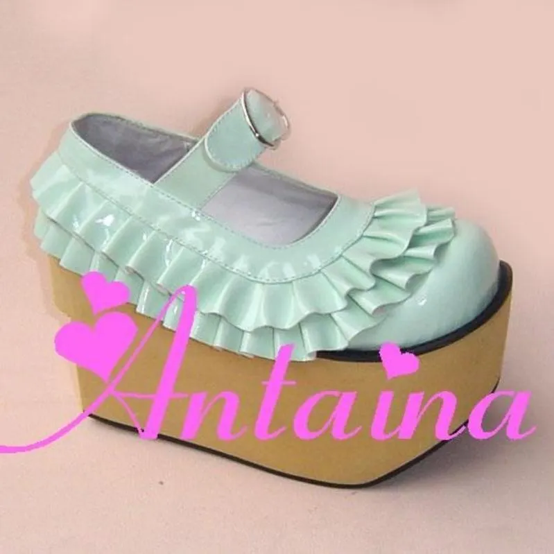 Antaina~Sweet Lolita Platform Shoes Lotus Leaf Edge Multicolor