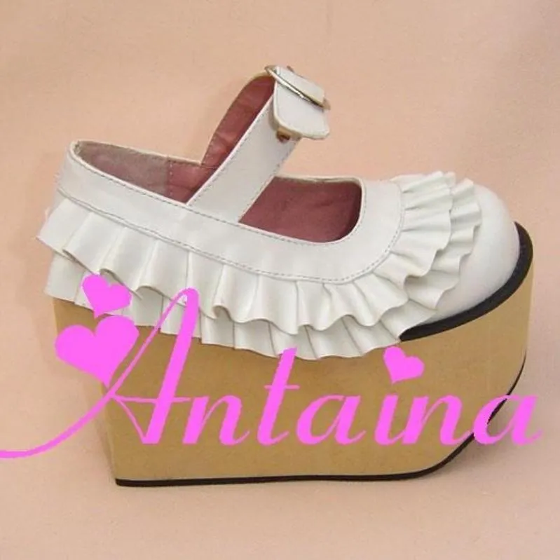 Antaina~Sweet Lolita Platform Shoes Lotus Leaf Edge Multicolor