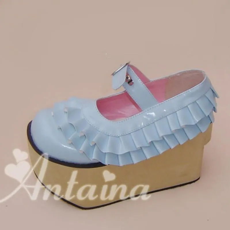 Antaina~Sweet Lolita Platform Shoes Lotus Leaf Edge Multicolor