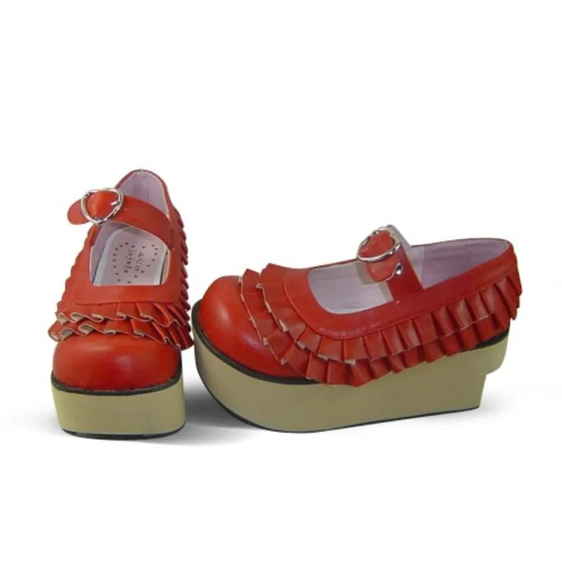 Antaina~Sweet Lolita Platform Shoes Lotus Leaf Edge Multicolor