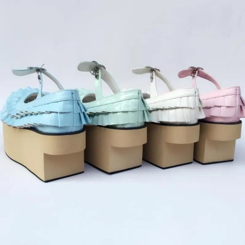 Antaina~Sweet Lolita Platform Shoes Lotus Leaf Edge Multicolor