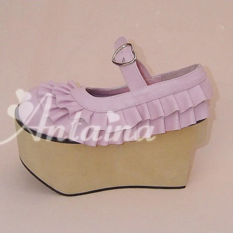 Antaina~Sweet Lolita Platform Shoes Lotus Leaf Edge Multicolor