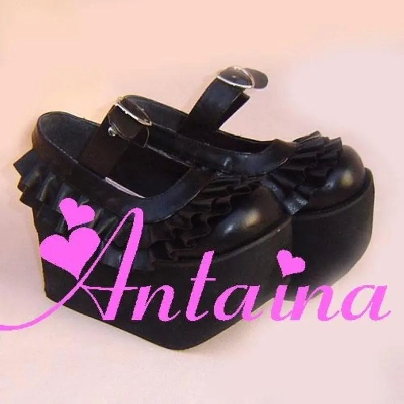 Antaina~Sweet Lolita Platform Shoes Lotus Leaf Edge Multicolor