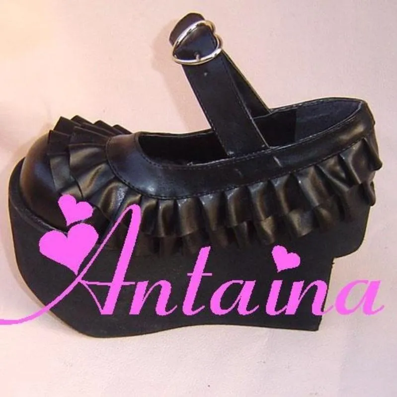 Antaina~Sweet Lolita Platform Shoes Lotus Leaf Edge Multicolor