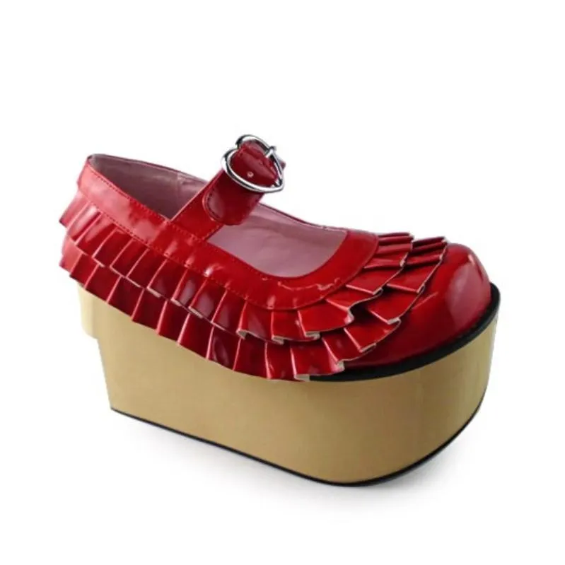 Antaina~Sweet Lolita Platform Shoes Lotus Leaf Edge Multicolor