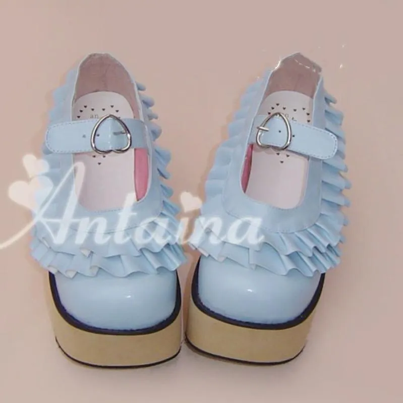 Antaina~Sweet Lolita Platform Shoes Lotus Leaf Edge Multicolor