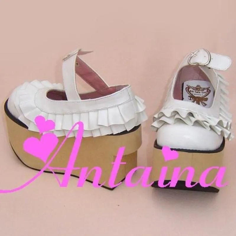 Antaina~Sweet Lolita Platform Shoes Lotus Leaf Edge Multicolor