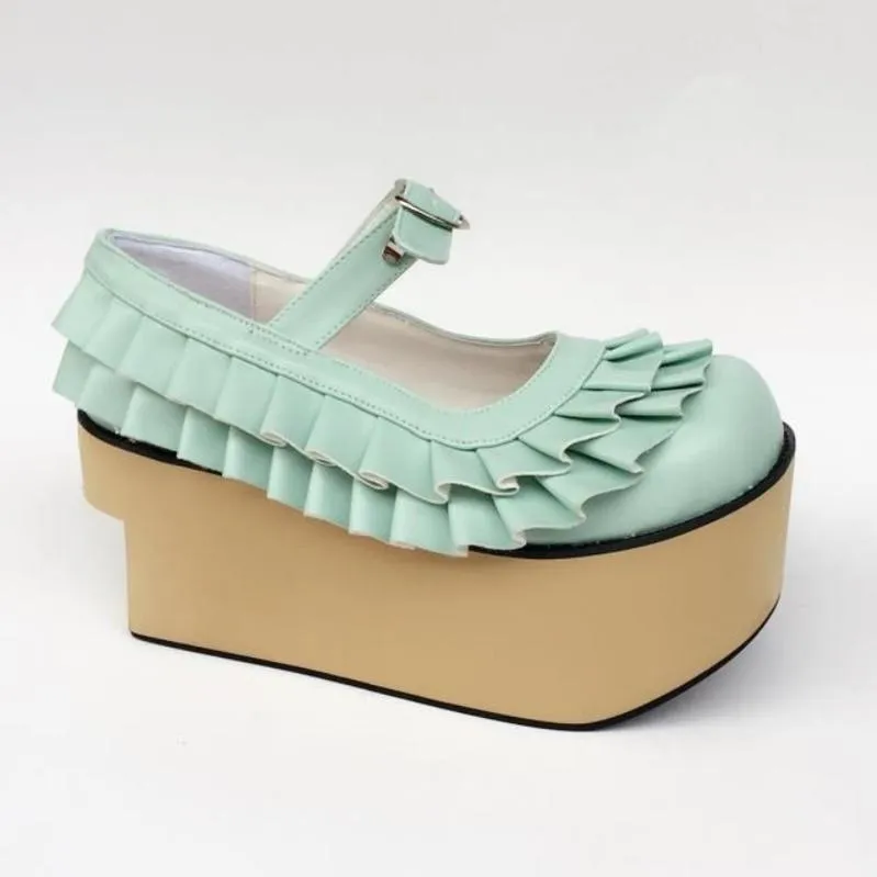 Antaina~Sweet Lolita Platform Shoes Lotus Leaf Edge Multicolor