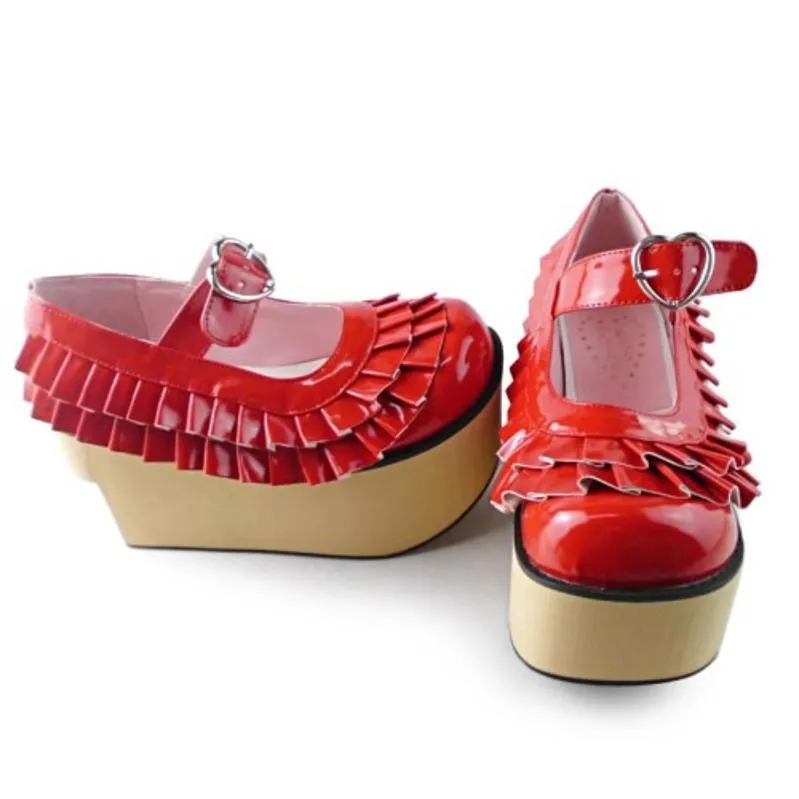 Antaina~Sweet Lolita Platform Shoes Lotus Leaf Edge Multicolor