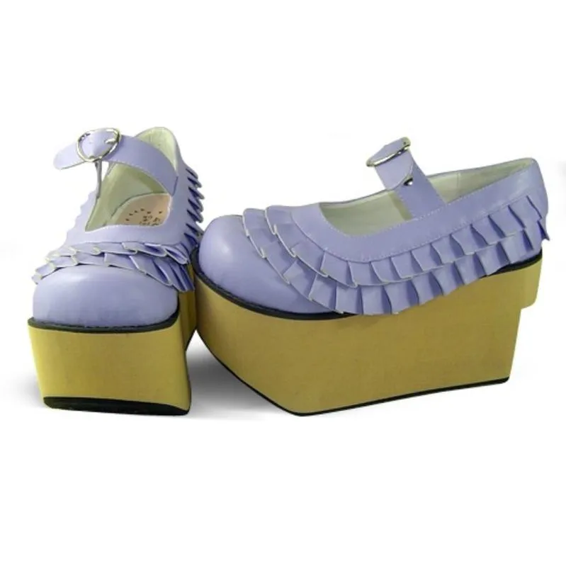 Antaina~Sweet Lolita Platform Shoes Lotus Leaf Edge Multicolor