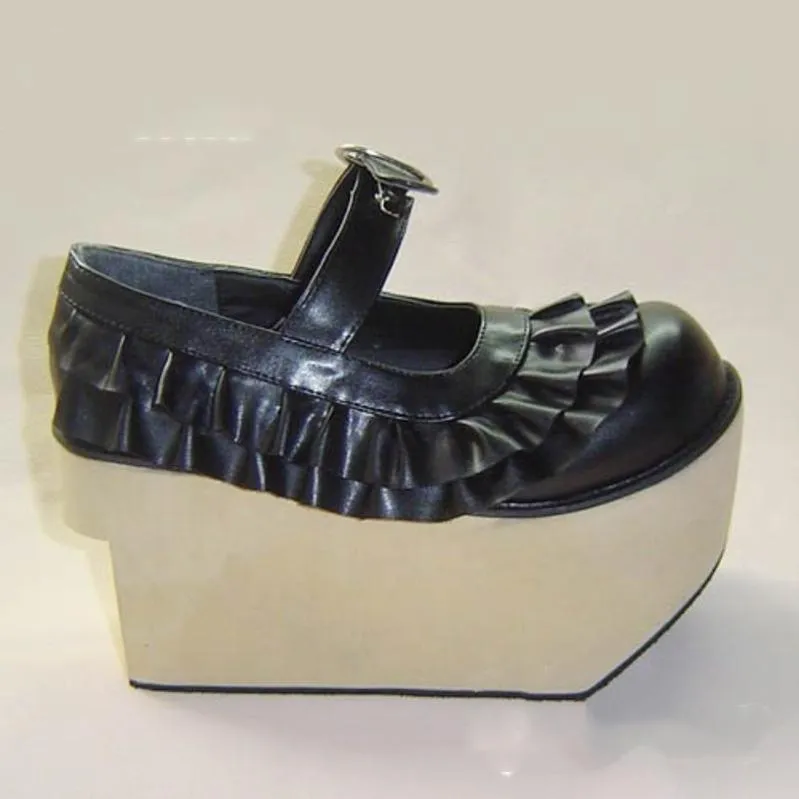 Antaina~Sweet Lolita Platform Shoes Lotus Leaf Edge Multicolor