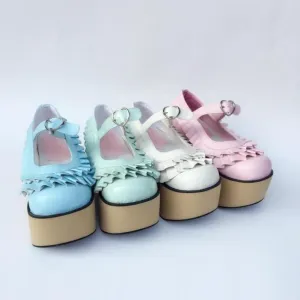 Antaina~Sweet Lolita Platform Shoes Lotus Leaf Edge Multicolor