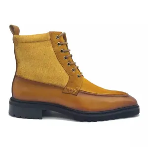 Carrucci Boys Cognac Leather & Canvas Lace-up Boots