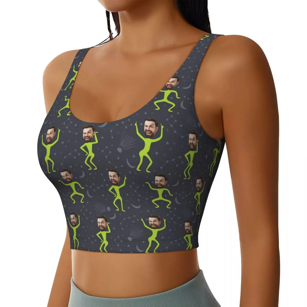 Custom Face Dancing Figure Sports Bra Personalized Women's All Over Print Yoga Sports Bra