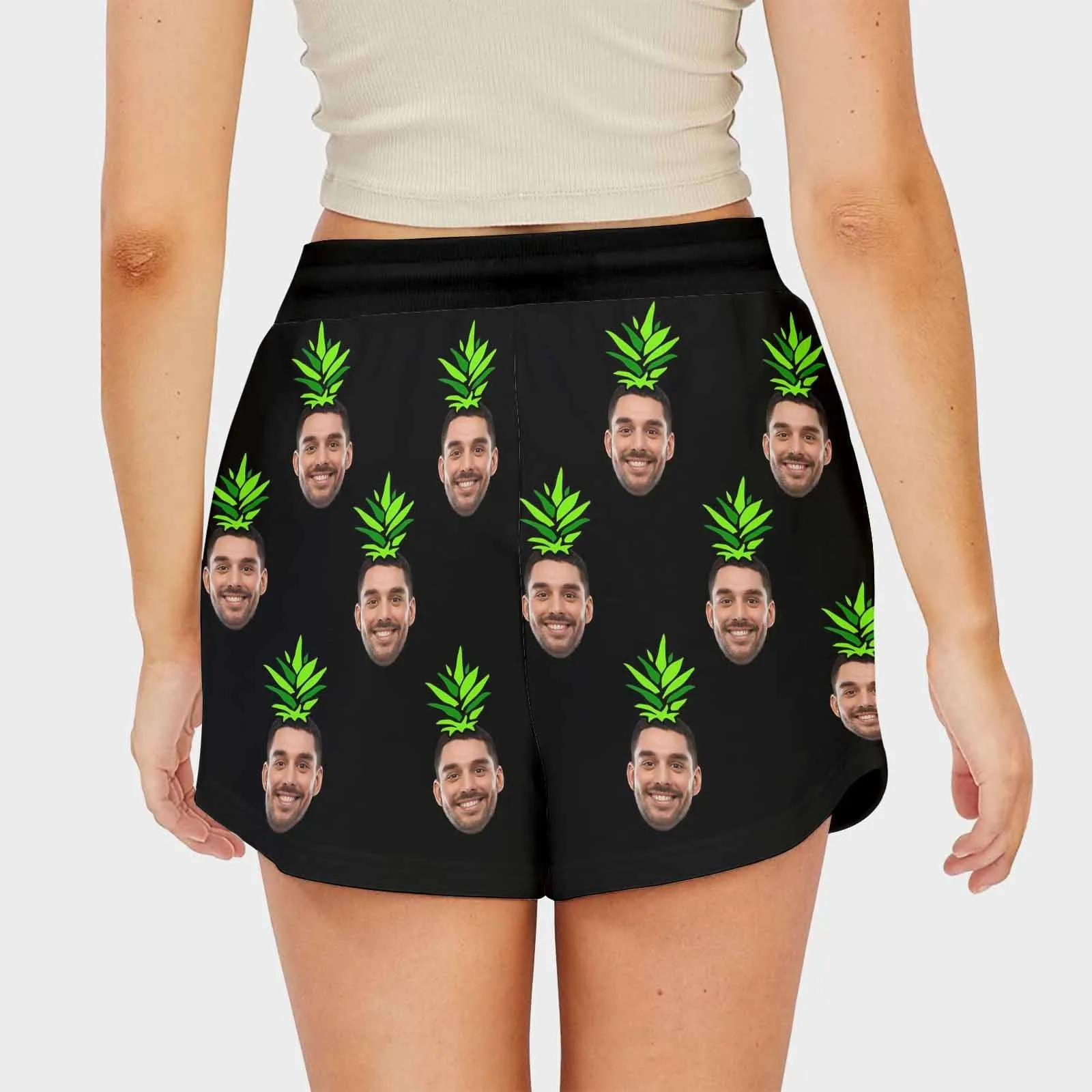 Custom Face Funny Pineapple Mid-Length Board Shorts Swim Trunks for Her Create Your Own Personalized Shorts