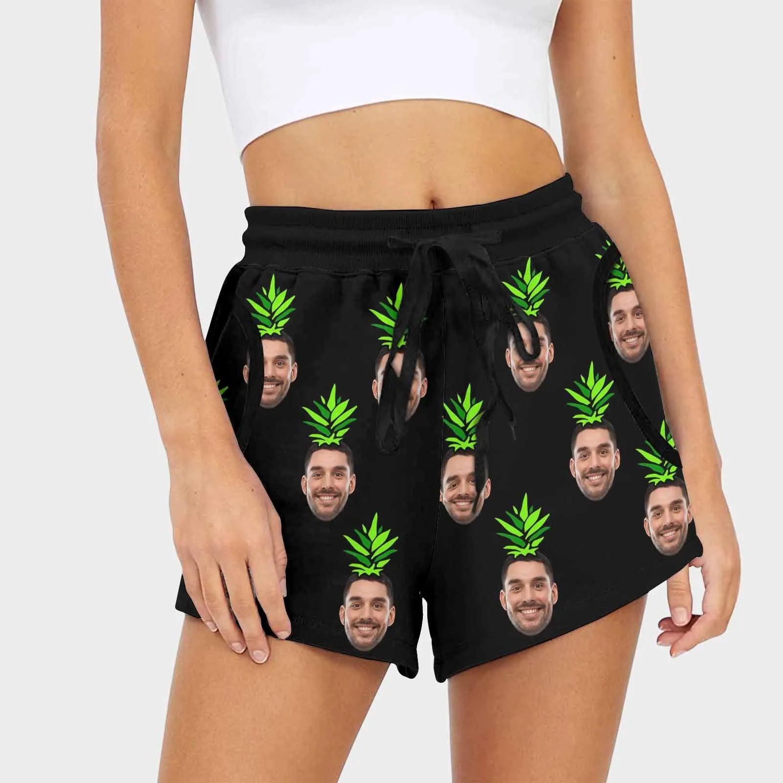 Custom Face Funny Pineapple Mid-Length Board Shorts Swim Trunks for Her Create Your Own Personalized Shorts