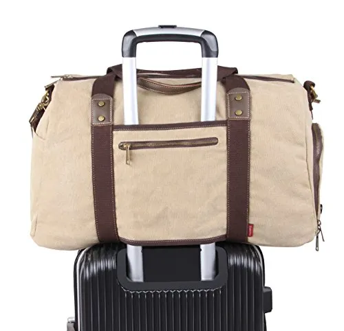 Duffel Bag with Shoe Compartment Canvas Weekender Tote (Khaki)