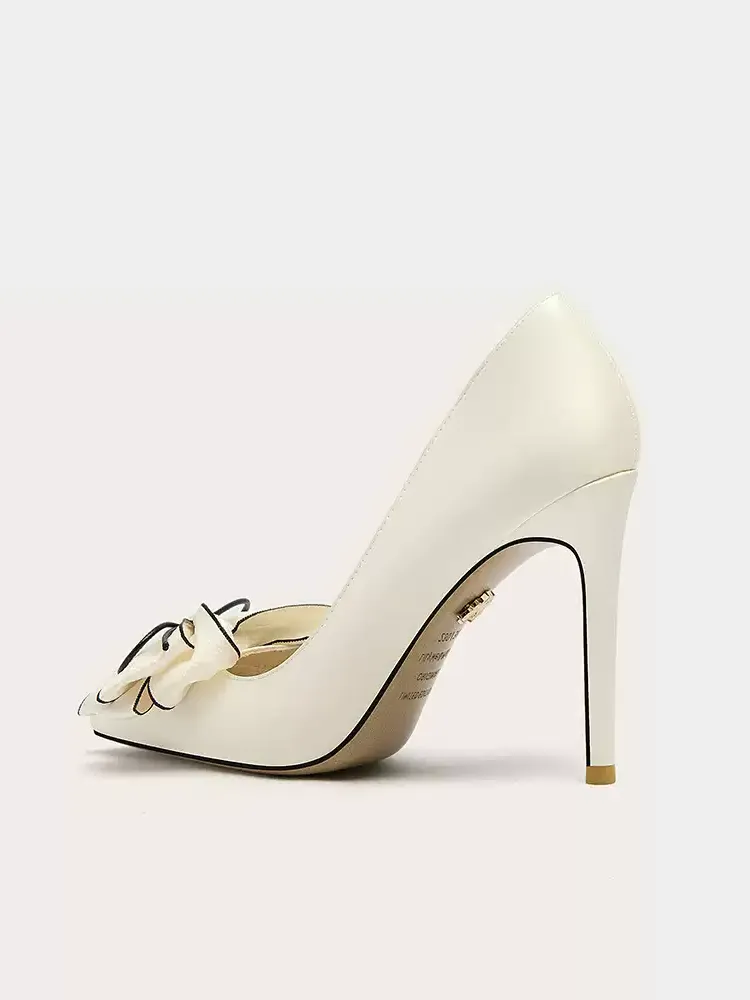 Elegant Bowknot High Heels for Office & Formal Wear - White Plus Size