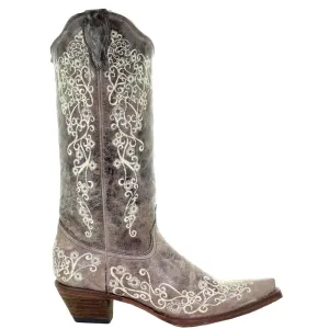 Floral Tooled Inlay Snip Toe Cowboy Boots