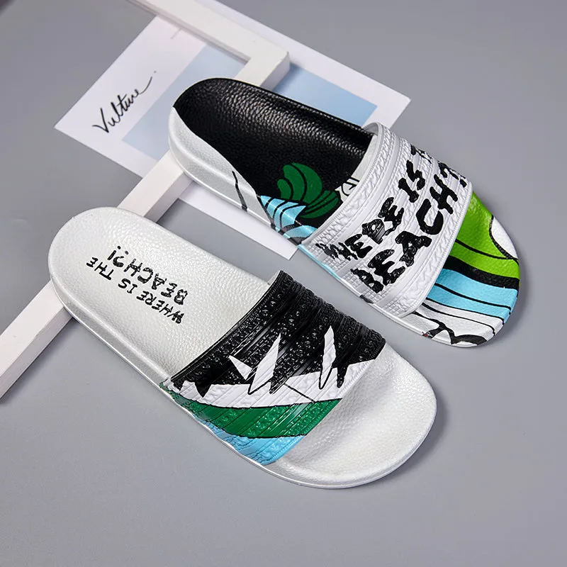 Graffiti Personality Casual Wear Men Slippers Shoes