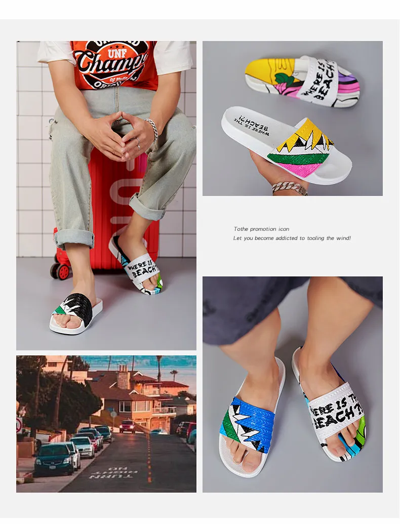 Graffiti Personality Casual Wear Men Slippers Shoes