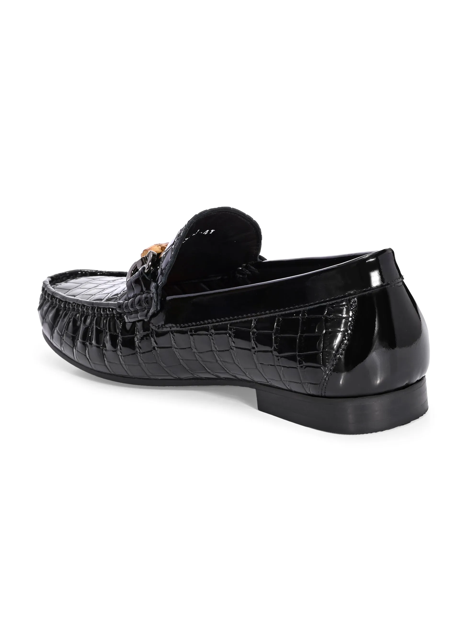 Hitz Men's Black Leather Party Wear Loafers