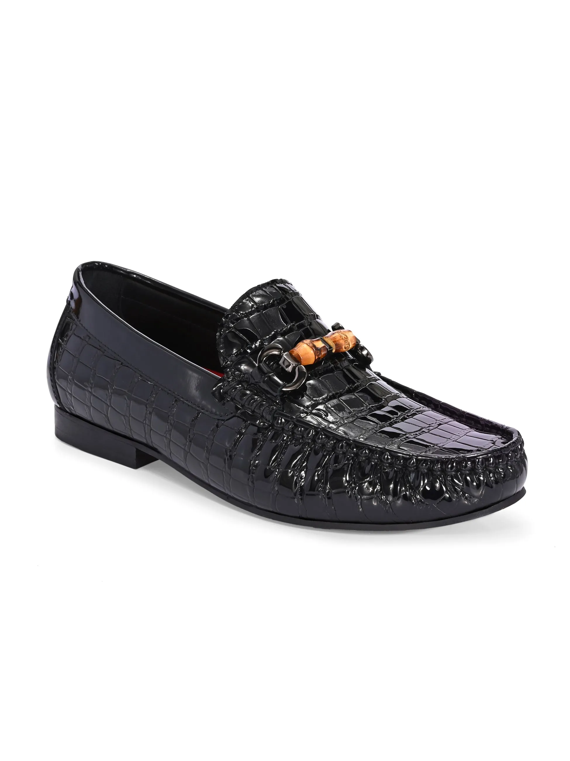 Hitz Men's Black Leather Party Wear Loafers