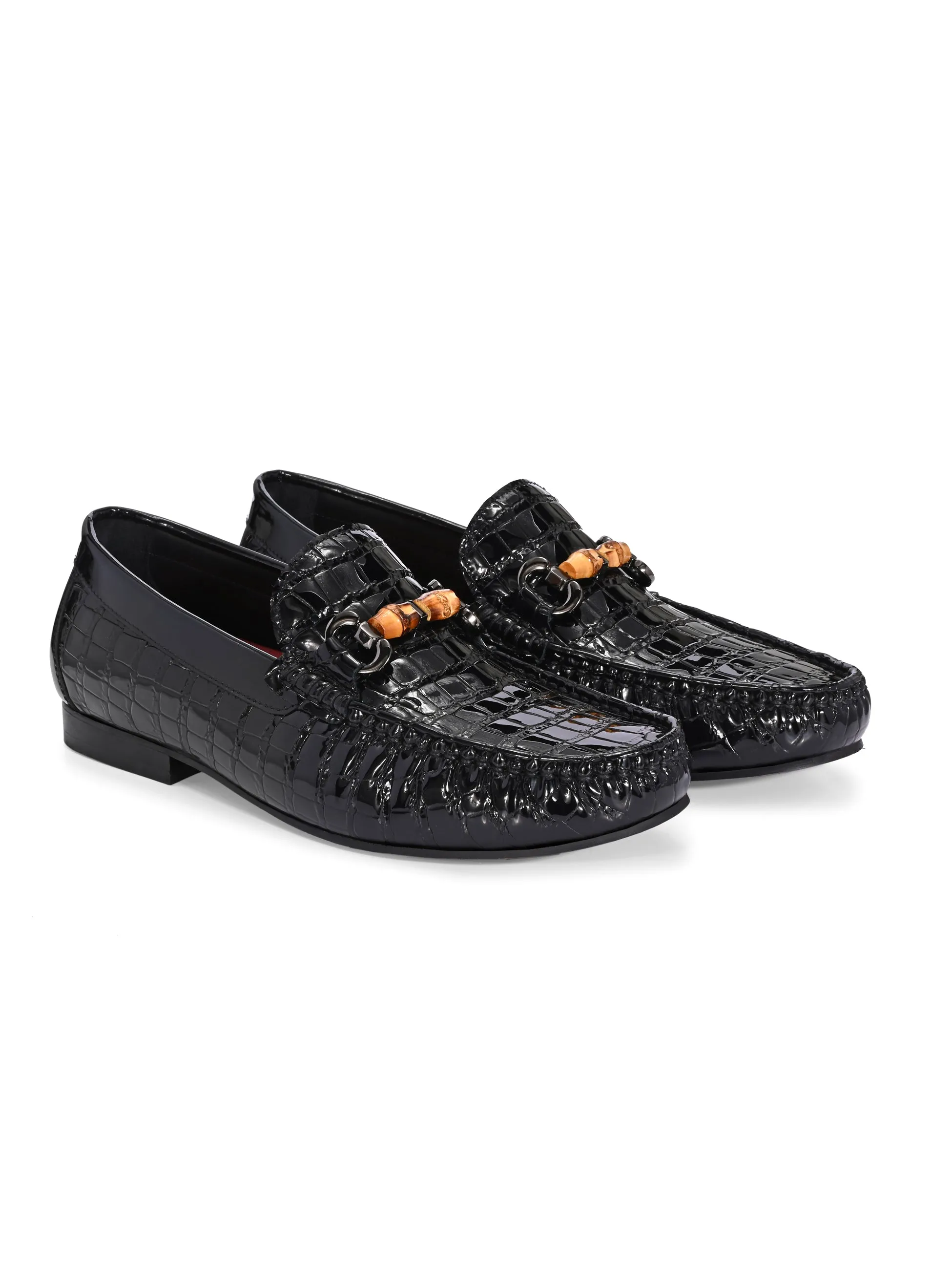 Hitz Men's Black Leather Party Wear Loafers