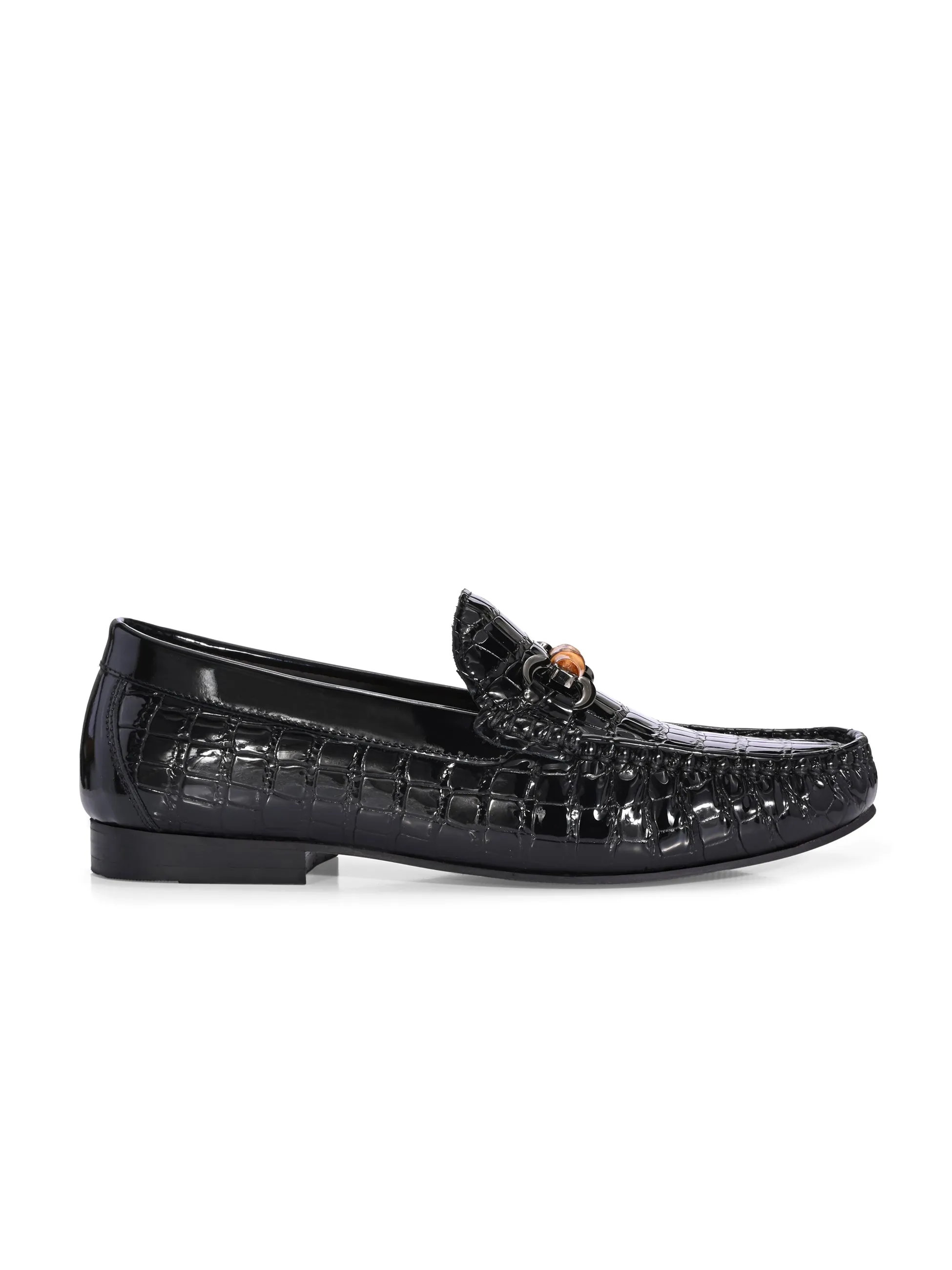 Hitz Men's Black Leather Party Wear Loafers