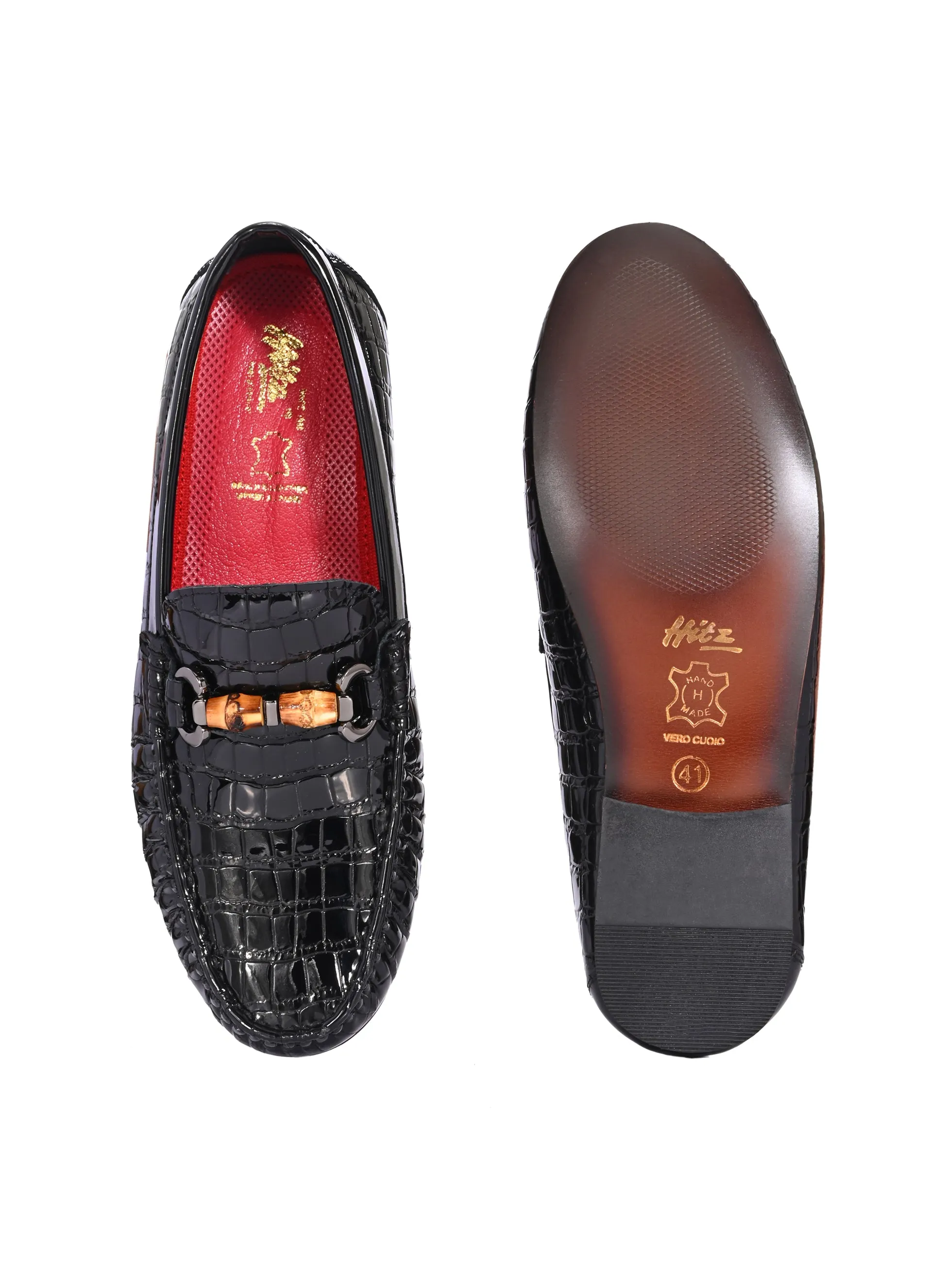 Hitz Men's Black Leather Party Wear Loafers
