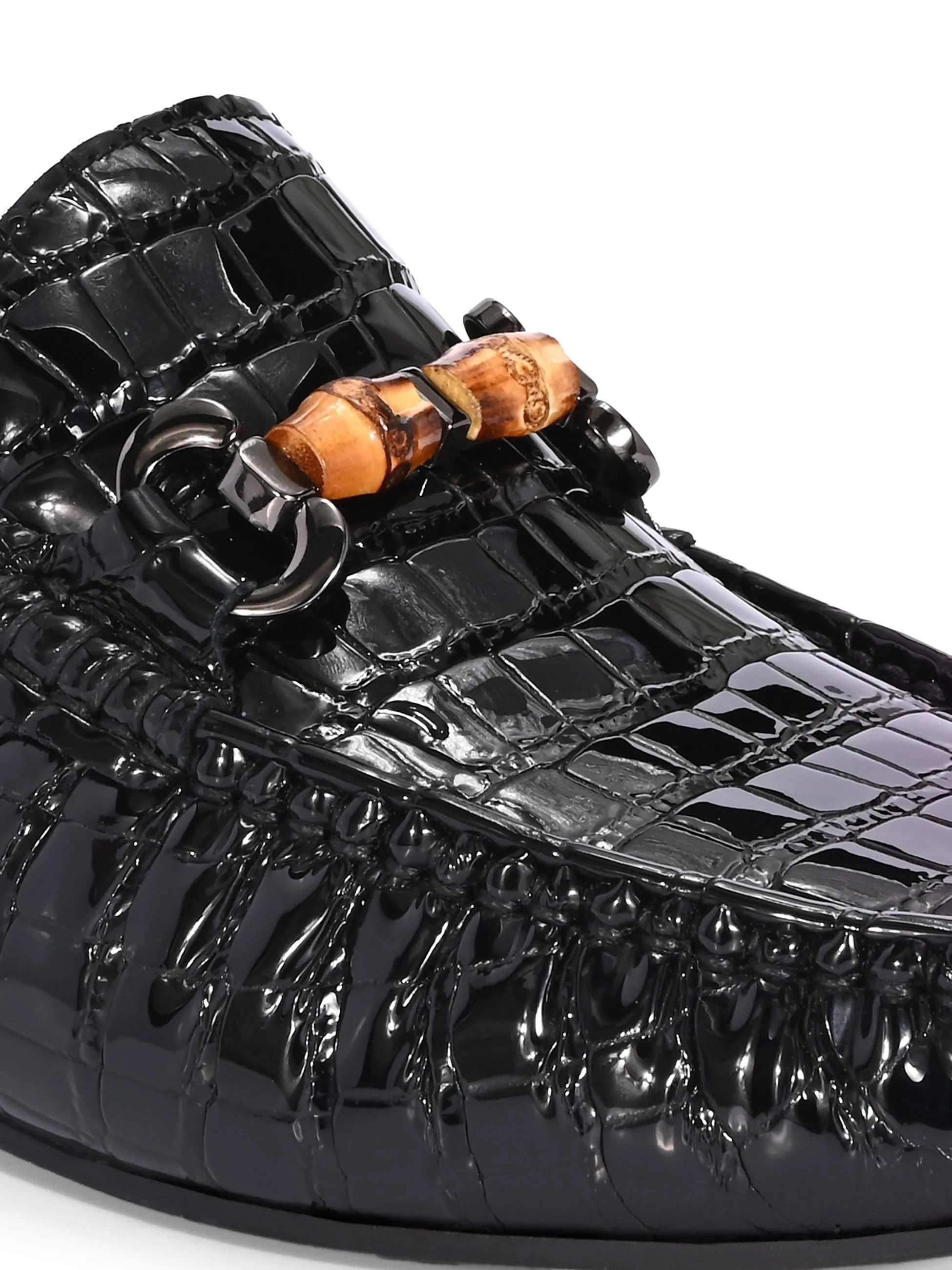 Hitz Men's Black Leather Party Wear Loafers