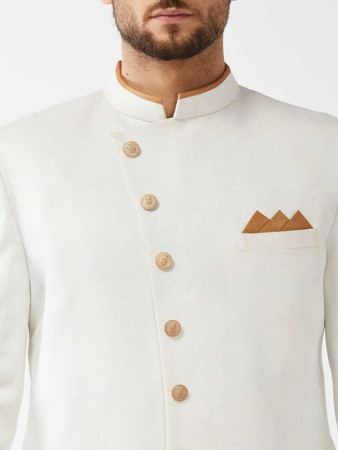Jashvi Men's White Silk Blend Sherwani Set