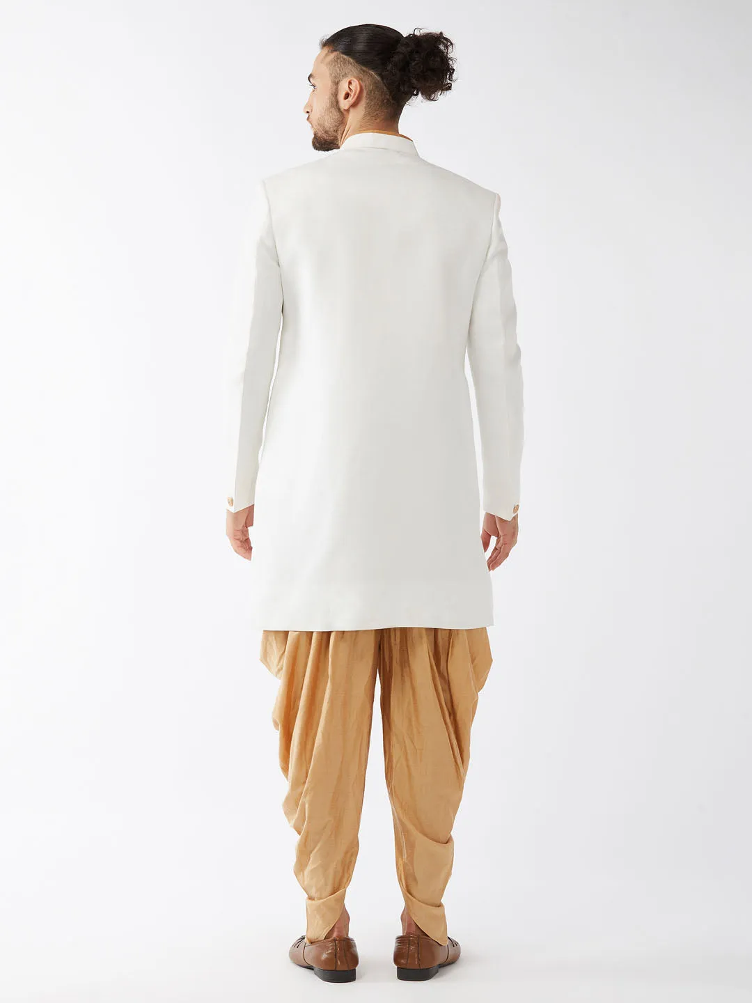Jashvi Men's White Silk Blend Sherwani Set