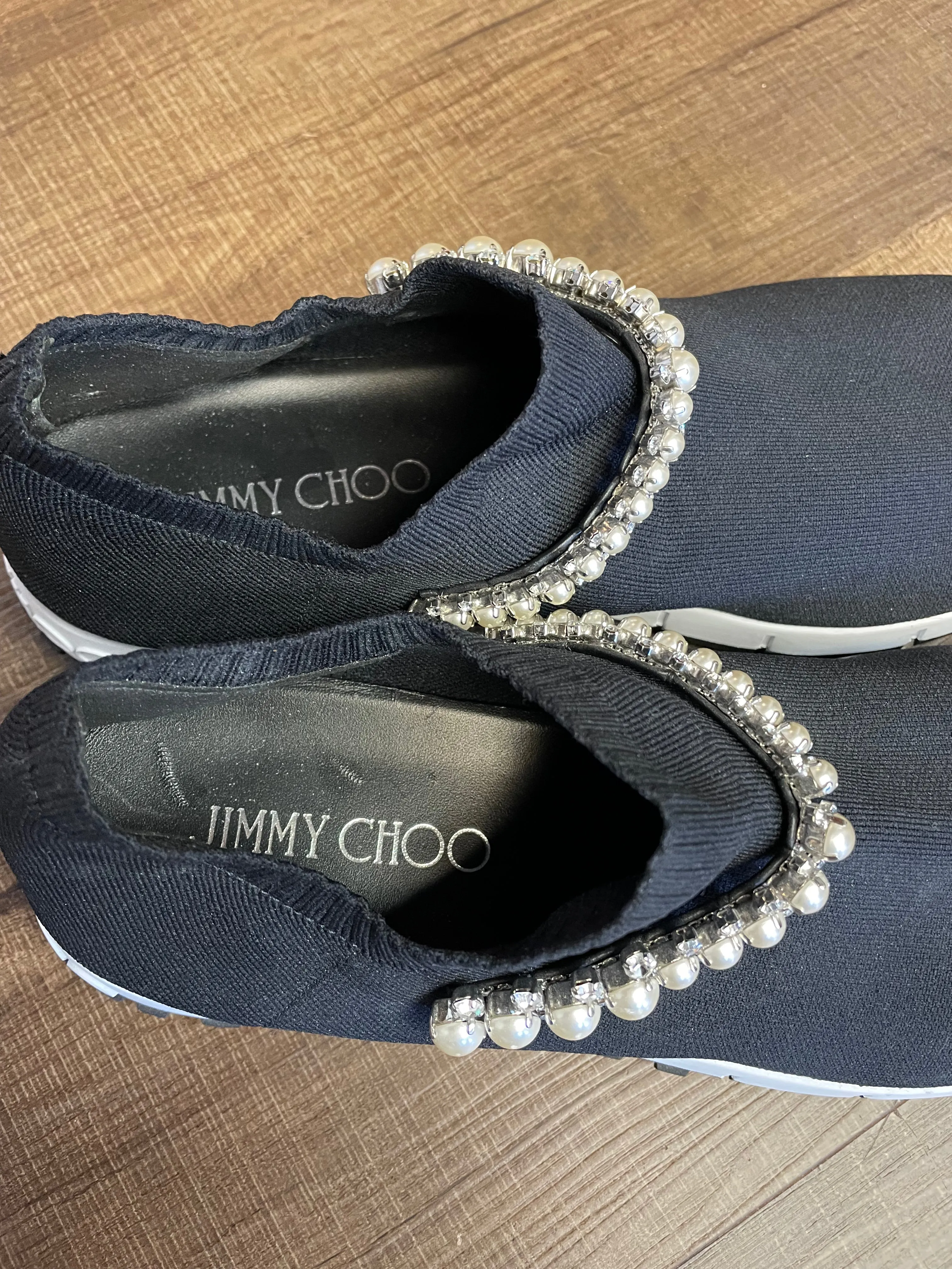 Jimmy Choo Black Knit Crystal Verona Sneaker (10.5)