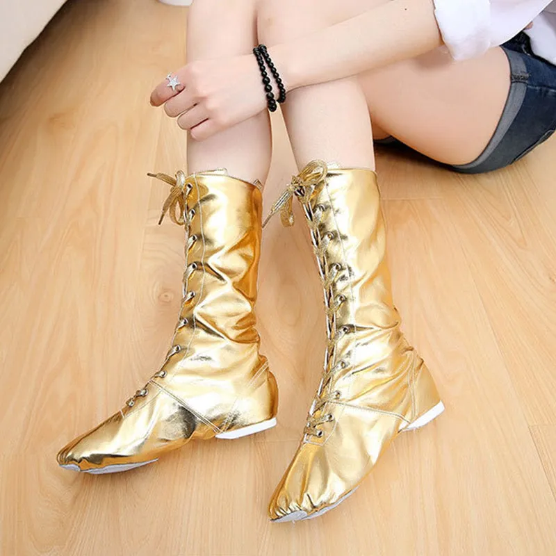Kids Gold Leatherette Flats Jazz Teaching & Practice Shoes