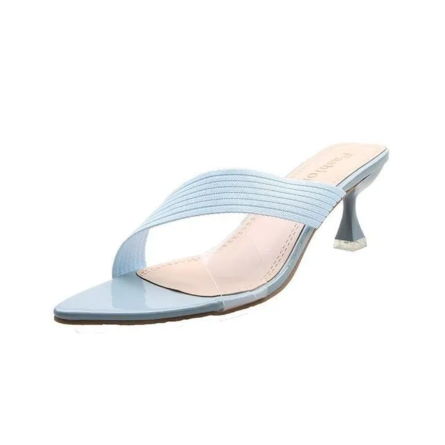 Ladies One-Side Clear Strap Low Heel Mule Sandals