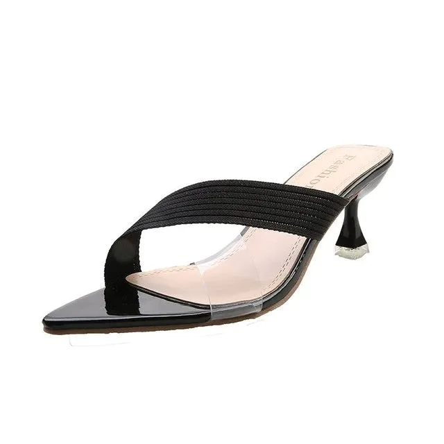 Ladies One-Side Clear Strap Low Heel Mule Sandals