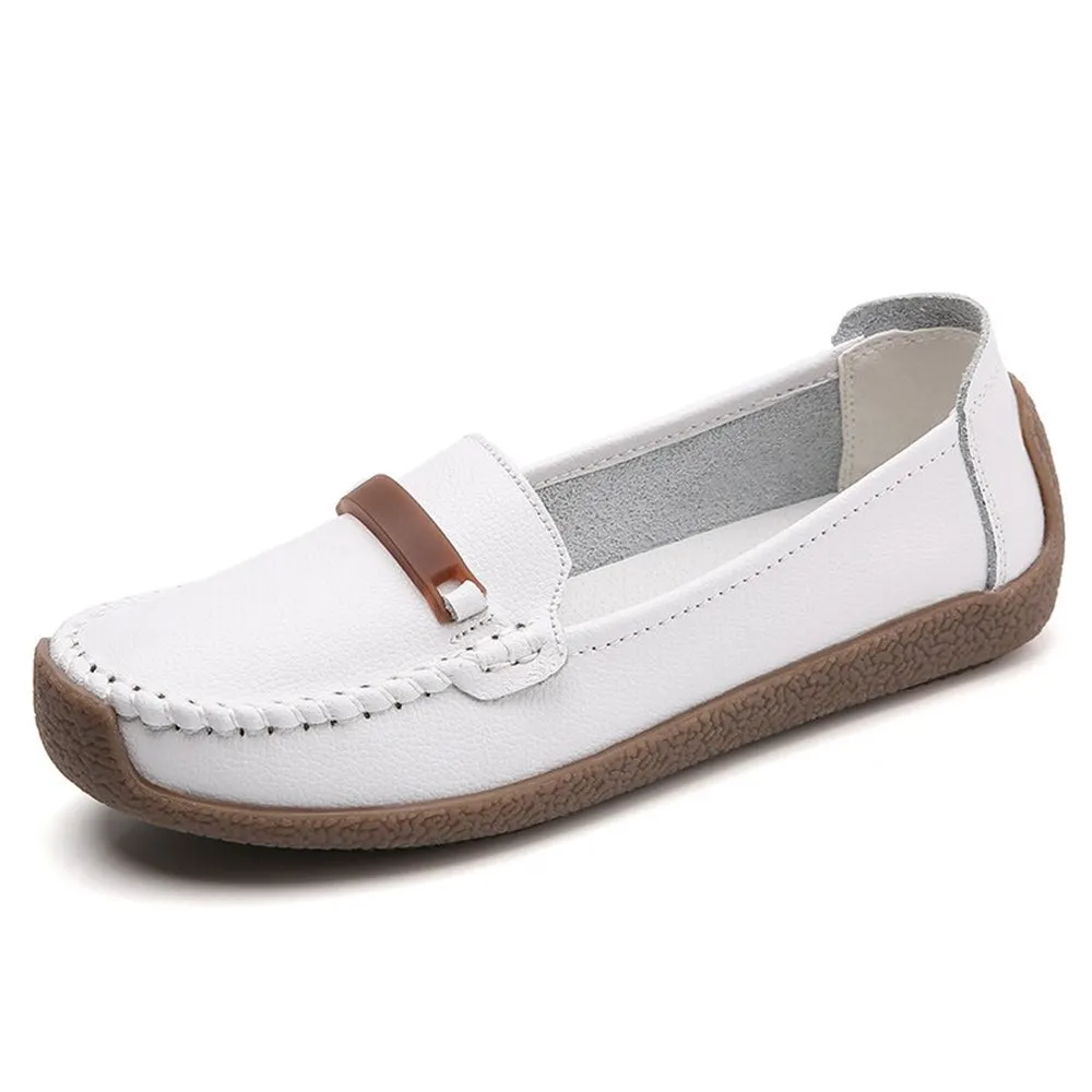 Leather Shoes Woman Slip On