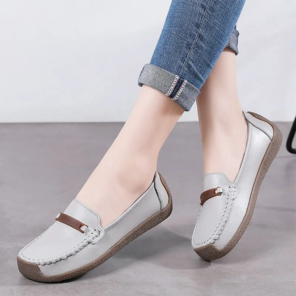 Leather Shoes Woman Slip On