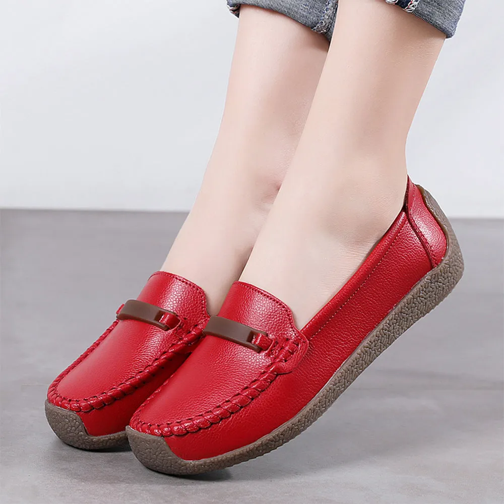 Leather Shoes Woman Slip On