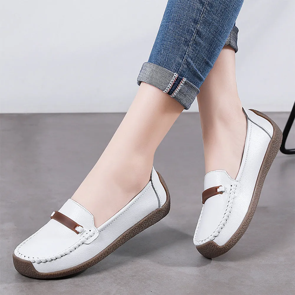 Leather Shoes Woman Slip On