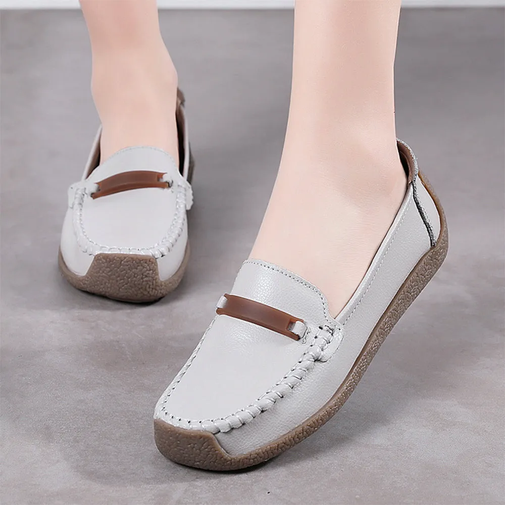 Leather Shoes Woman Slip On
