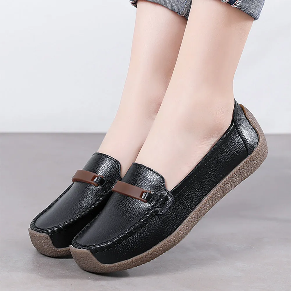 Leather Shoes Woman Slip On