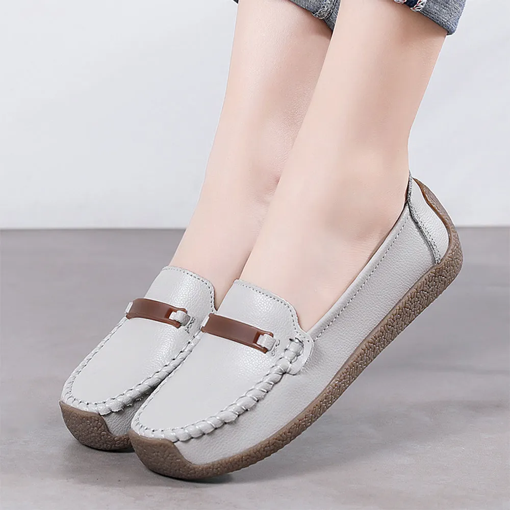 Leather Shoes Woman Slip On