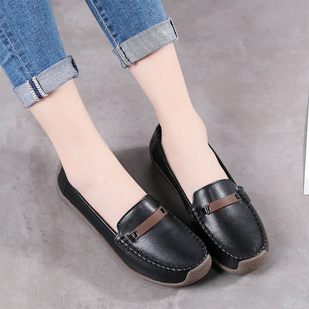 Leather Shoes Woman Slip On