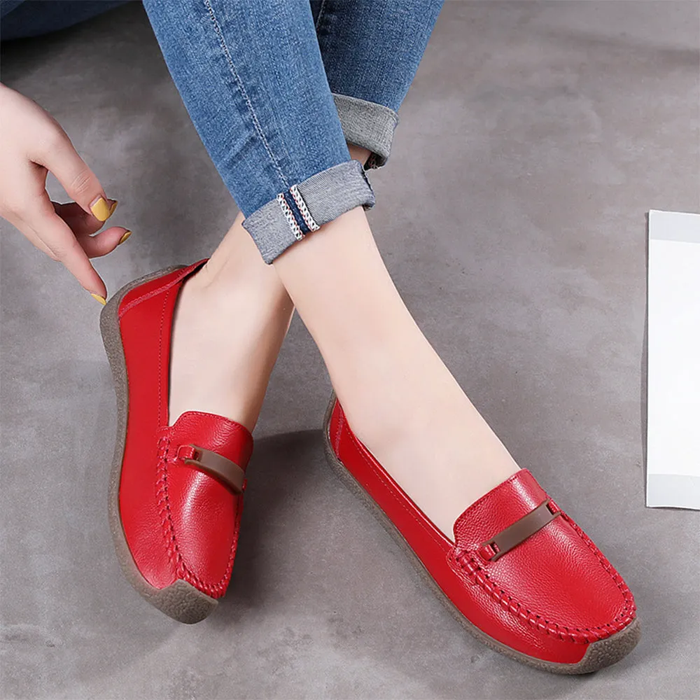 Leather Shoes Woman Slip On